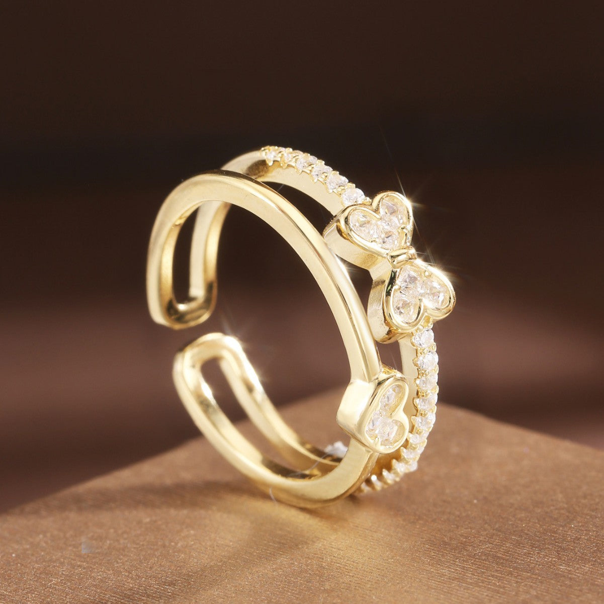 Bowknot Ring Sterling Silver Ring 18K Gold Plated Ring Heart Ring
