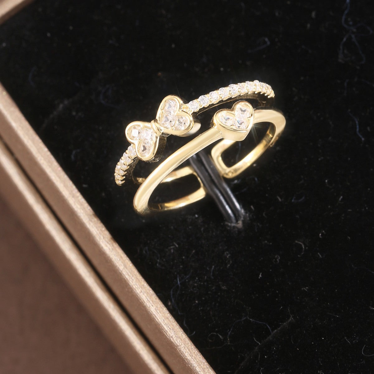 Bowknot Ring Sterling Silver Ring 18K Gold Plated Ring Heart Ring