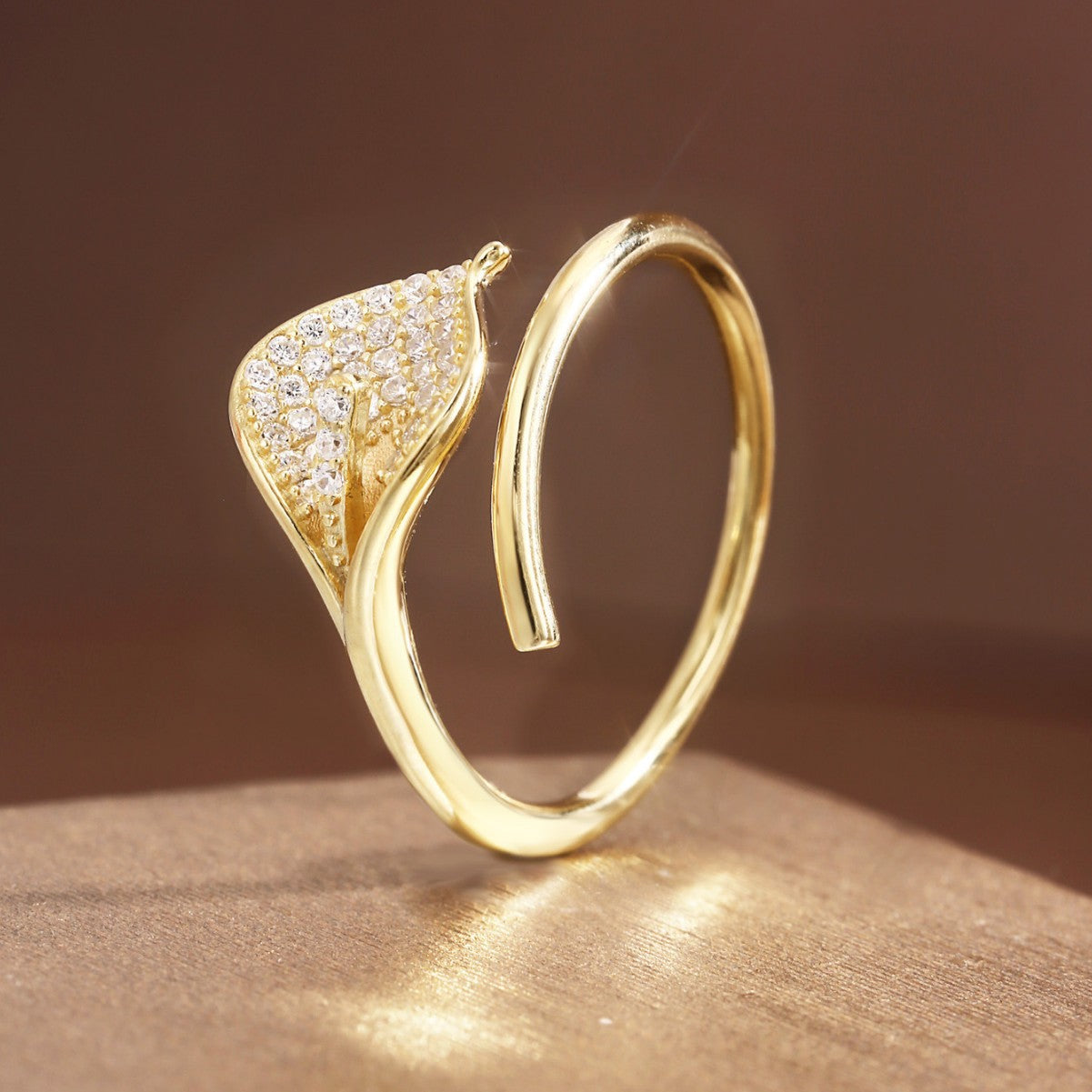 Leaf Ring Sterling Silver Ring 18K Gold Plated Ring