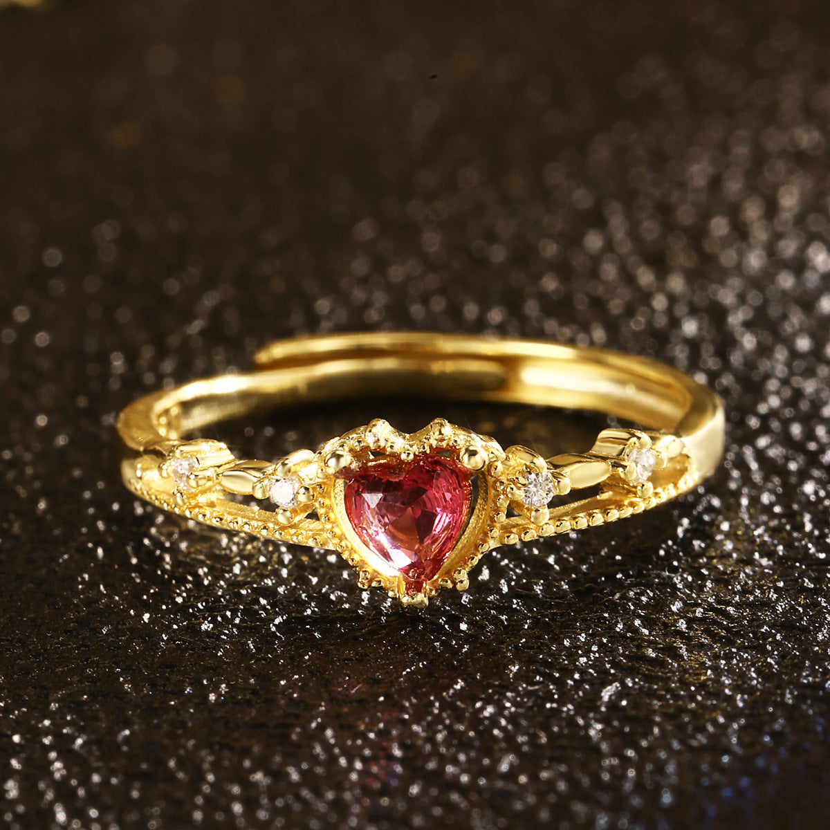 Sterling Silver Ring 18K Gold Plated Ring Heart Ring