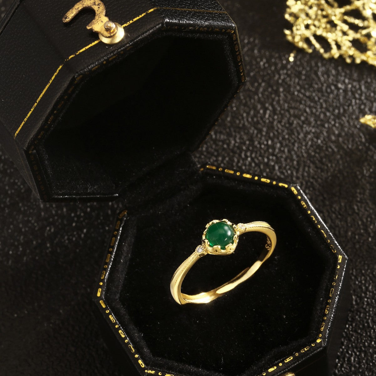 Chrysoprase Ring Sterling Silver Ring 18K Gold Plated Ring
