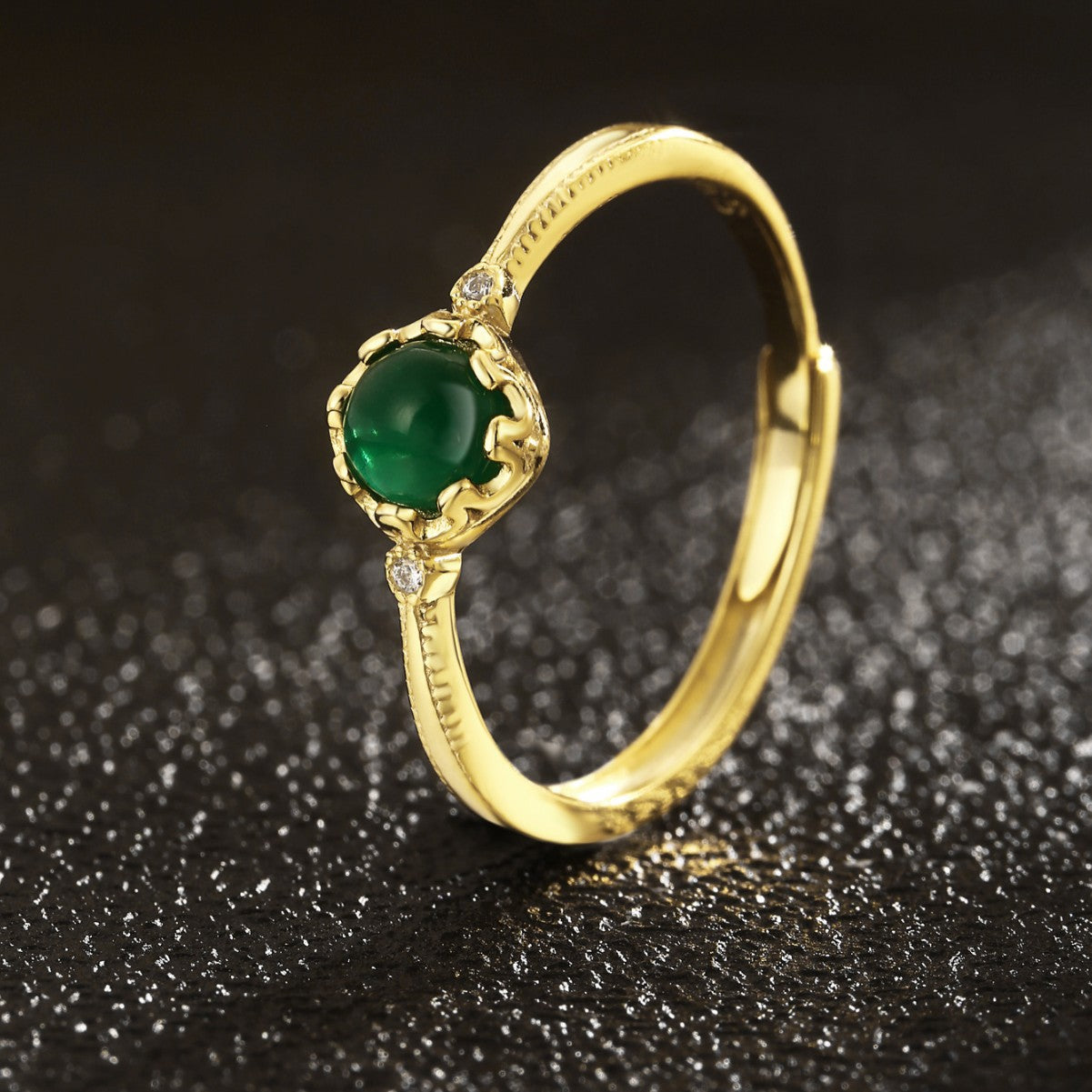 Chrysoprase Ring Sterling Silver Ring 18K Gold Plated Ring