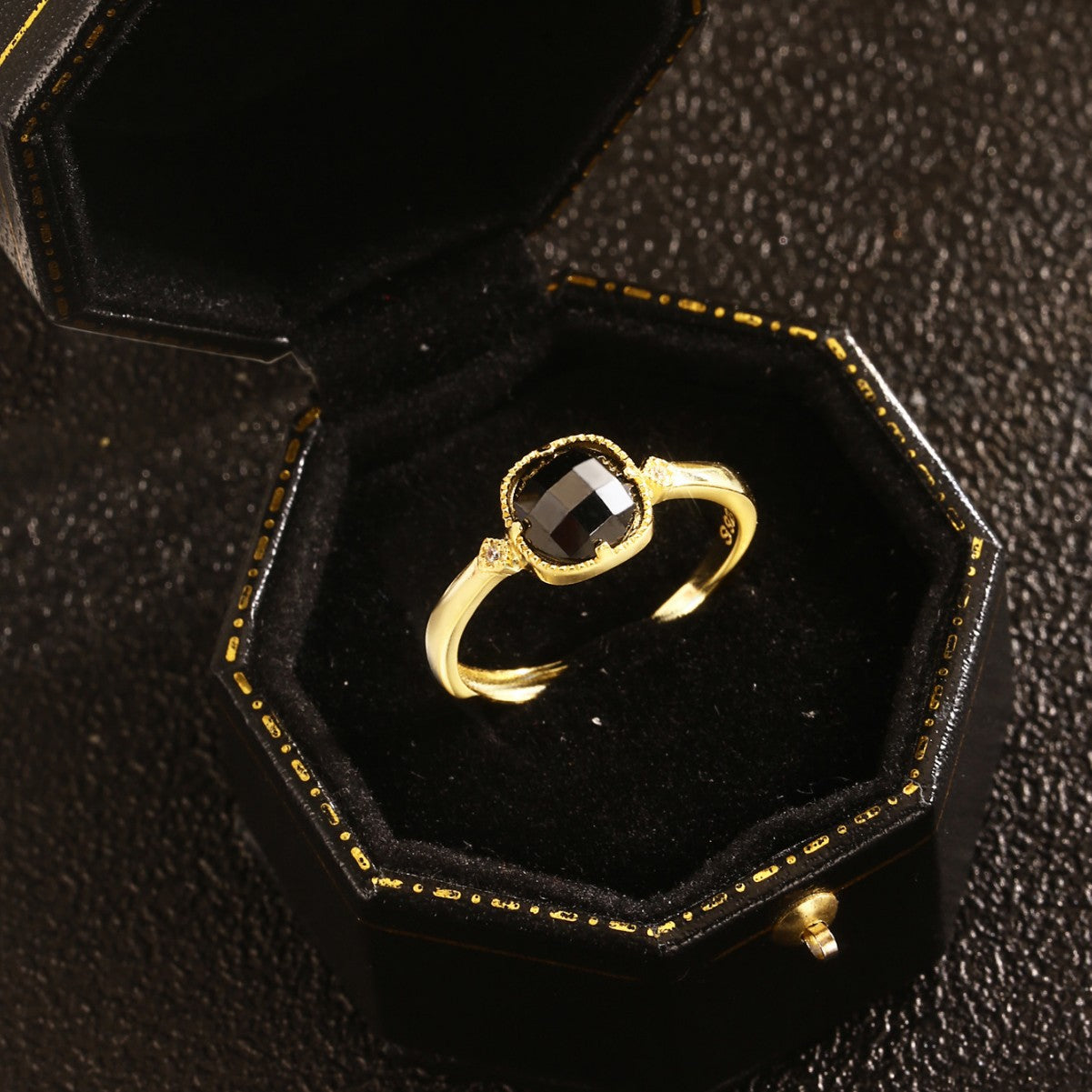 Black Zircon Ring Sterling Silver Ring 18K Gold Plated Ring