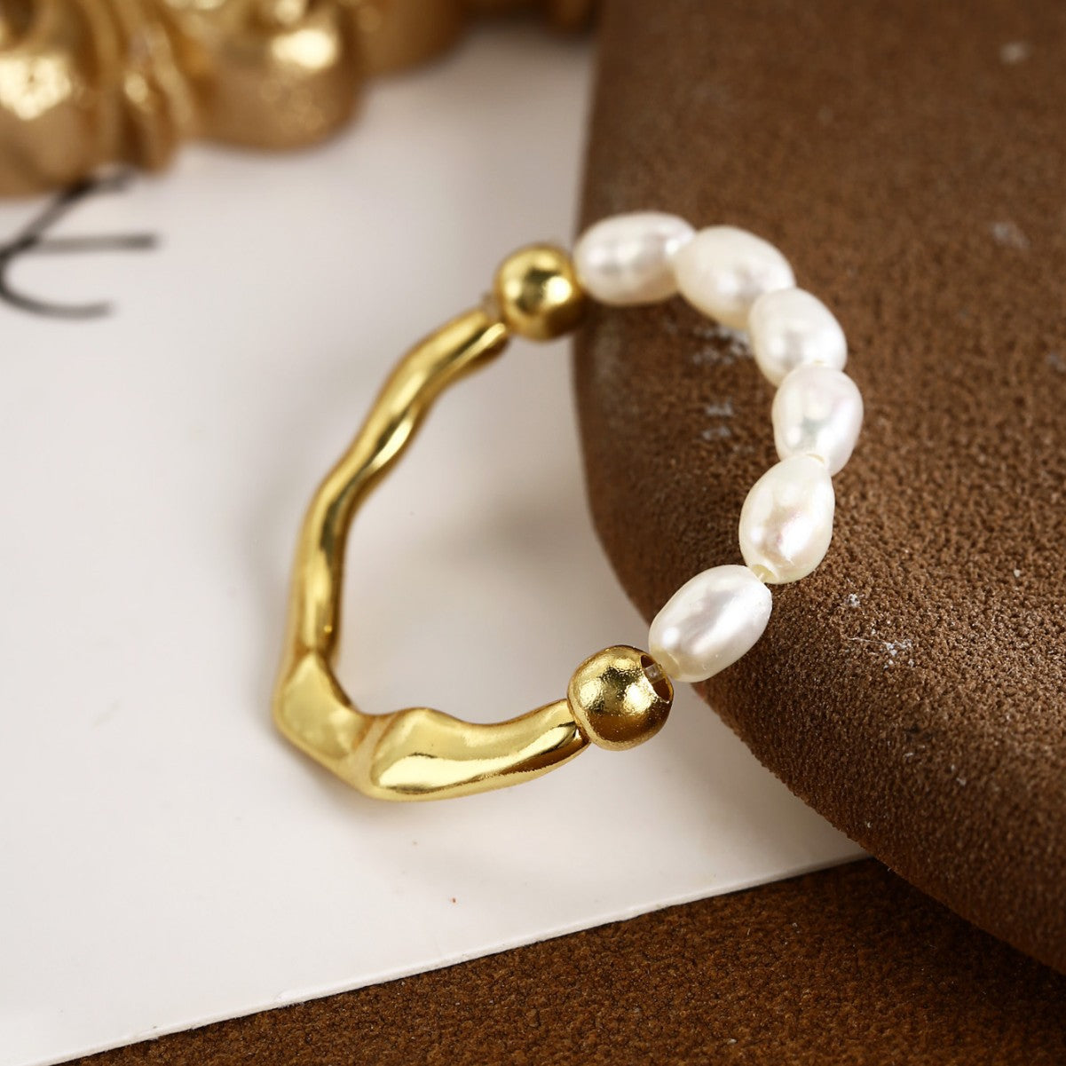 Sterling Silver Ring Pearl Ring 18K Gold Plated Ring