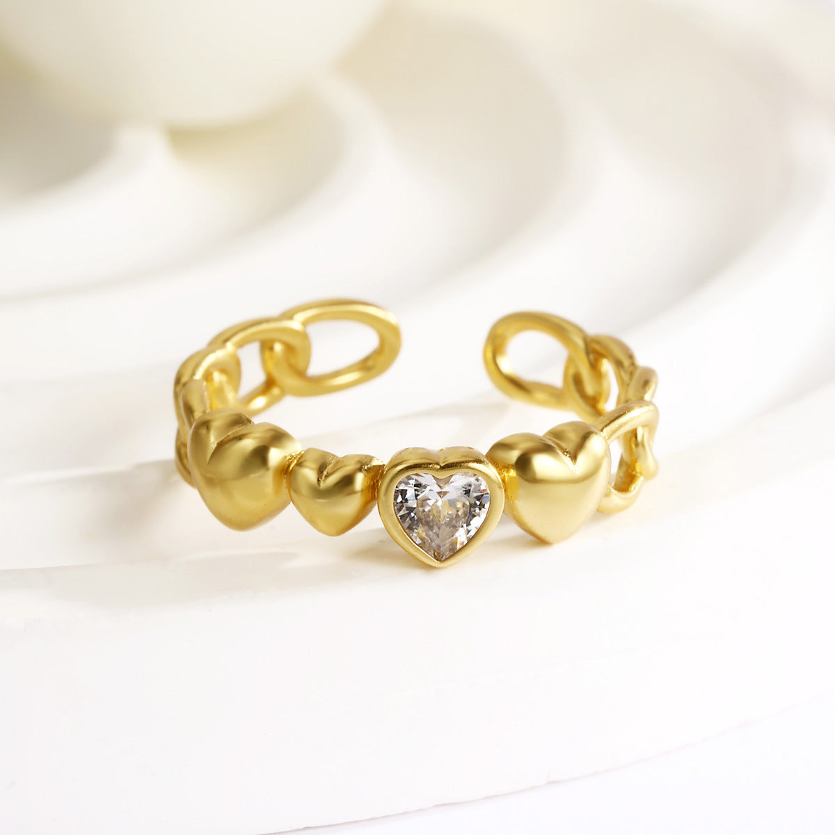 Sterling Silver Ring Heart Ring 18K Gold Plated Ring
