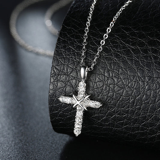 18K white gold plated necklace cross with crystals