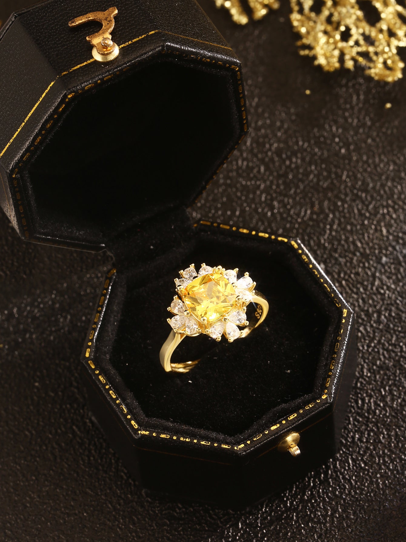Gold-Plated Sterling Silver Ring with Yellow Zircon