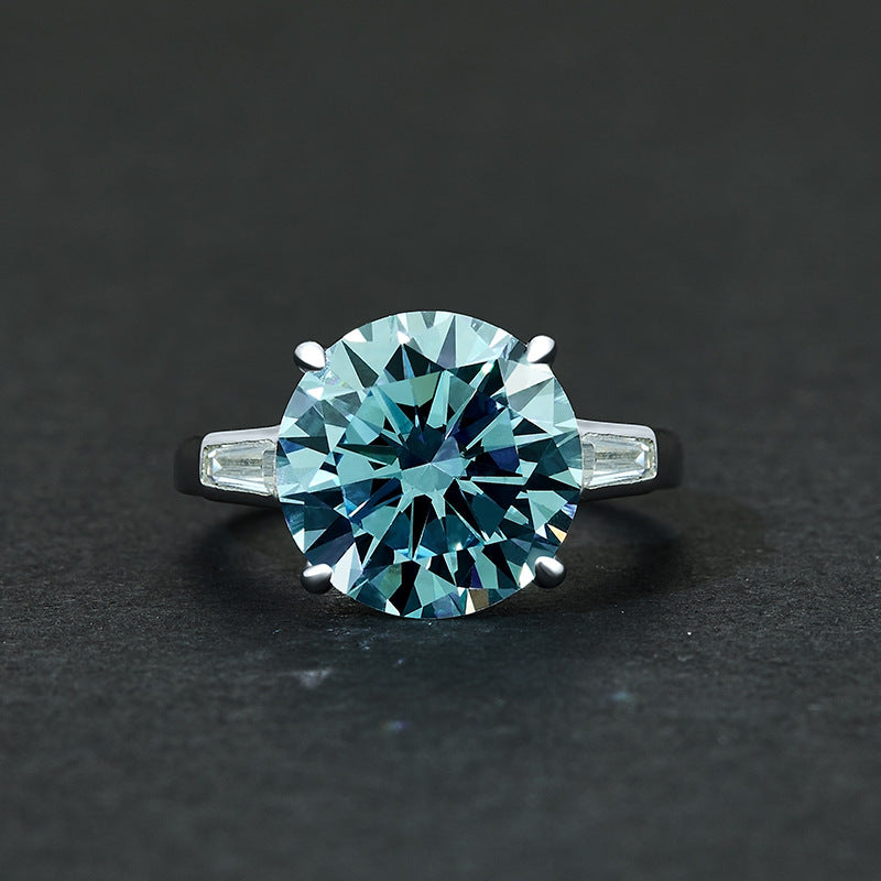 6 Carat 12mm Round Brilliant 5A Simulated Diamond Ring – Sterling Silver Luxury Wedding Jewelry for Women