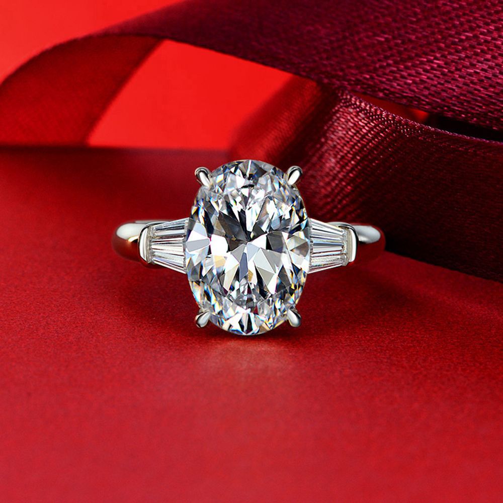 5 Carat 10×14mm Oval Cut High Carbon Diamond Ring – Sterling Silver European Style Minimalist Women’s Jewelry