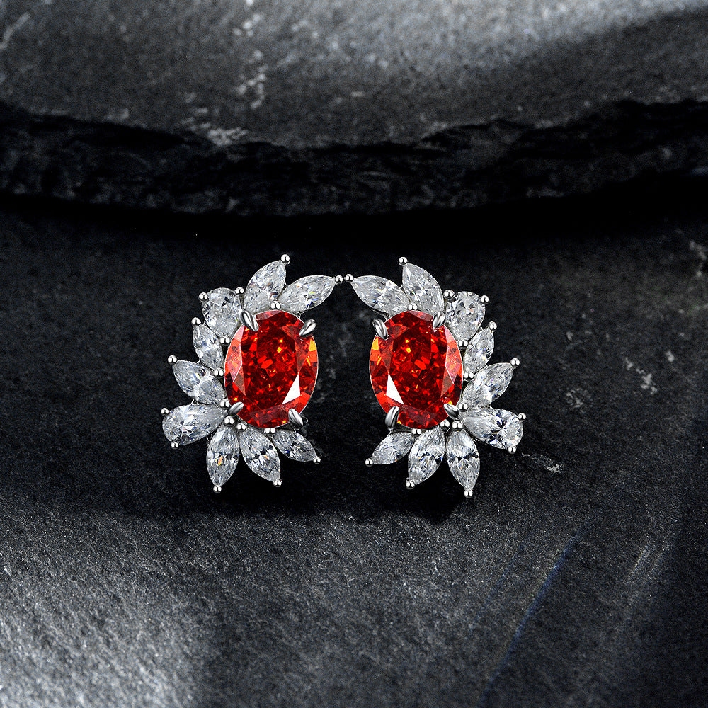 2025 New S925 Silver stud earrings oval cut