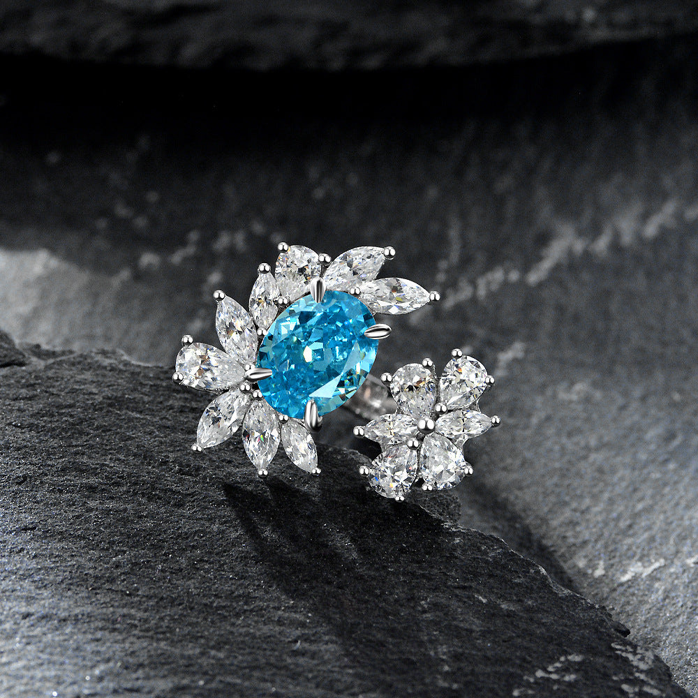 2 Carat Oval Padma Pink High Carbon Diamond Ring – 7×9mm Ice-Flower Cut Adjustable Sterling Silver Women’s Ring