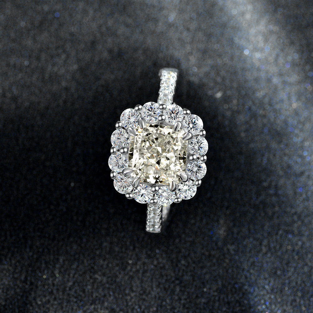 1.5 Carat Pink Ice-Flower Cut Diamond Ring – S925 Silver Adjustable Open Design, Modern European Style