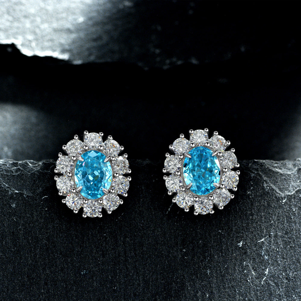 925 Sterling Silver Earrings 2-Carat High Carbon Diamond Earrings for Women, High-End Frosted Cut Pink Oval 7*9