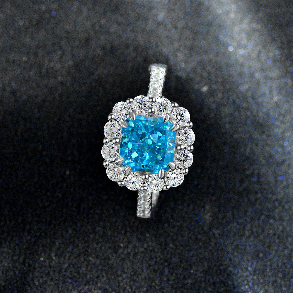 1.5 Carat Pink Ice-Flower Cut Diamond Ring – S925 Silver Adjustable Open Design, Modern European Style