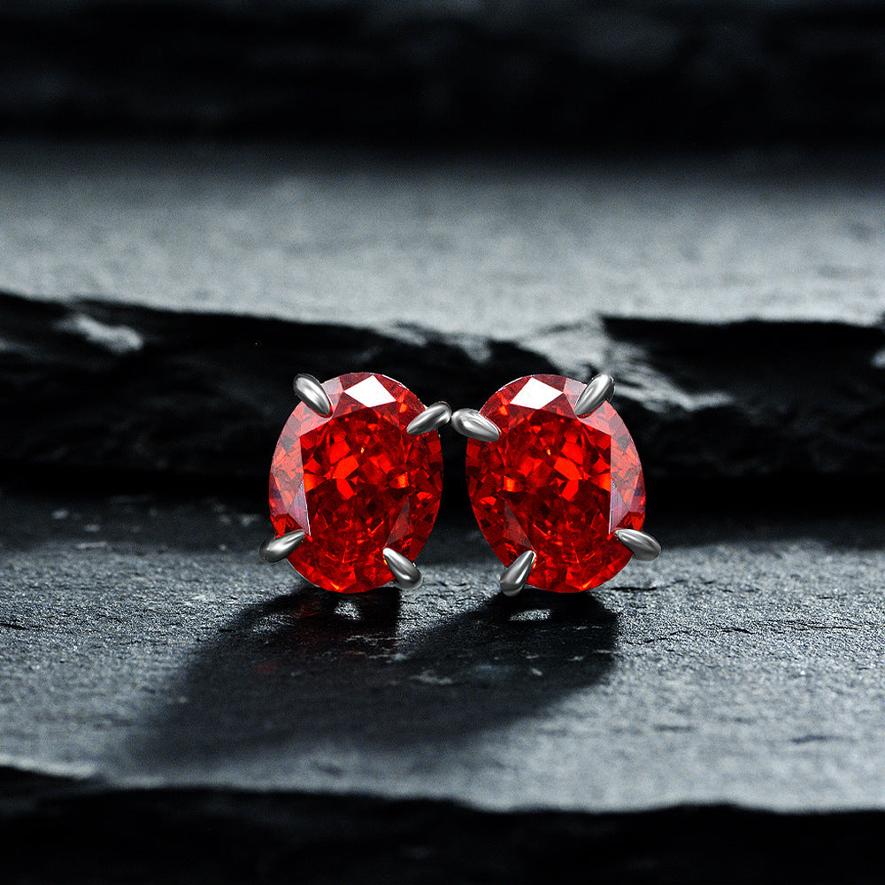 925 Silver 2ct Oval 7x9mm Sea Blue High Carbon Diamond Earrings