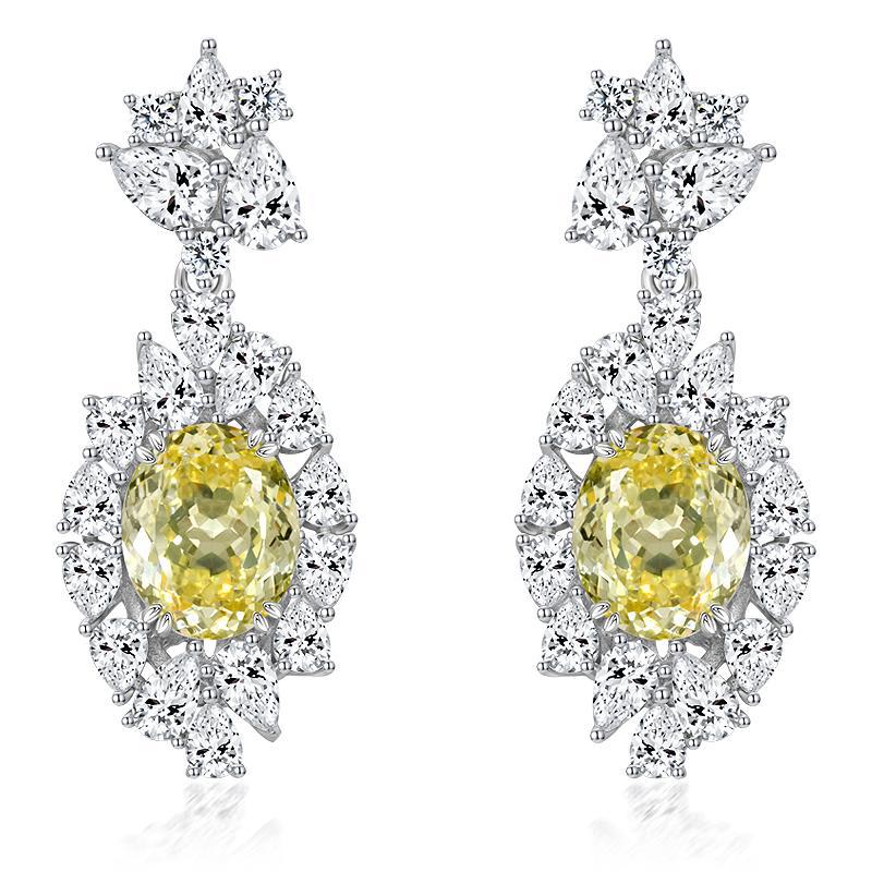 Sterling silver earrings S925 Yellow Oval High-Carbon Diamond Studs - 3.5 Carat