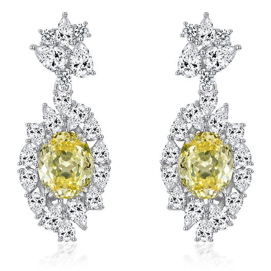 Sterling silver earrings S925 Yellow Oval High-Carbon Diamond Studs - 3.5 Carat