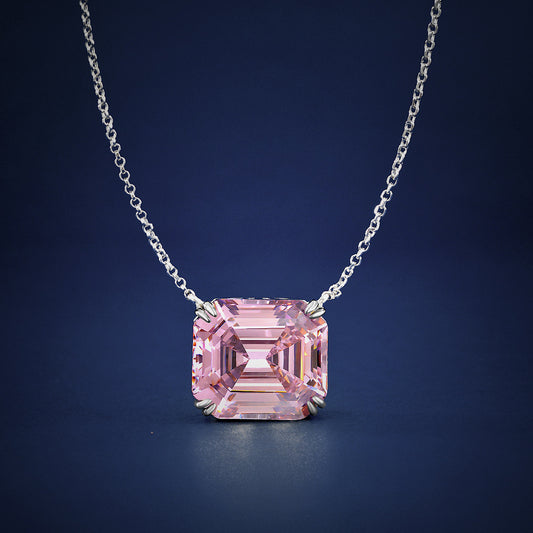 2025 New Pink Rectangular Pagoda 14x16mm High-Carbon Diamond 925 Silver Necklace