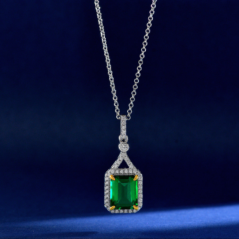 2.7Ct Lab-Grown Emerald 8x10mm Necklace for Women, 40+5cm