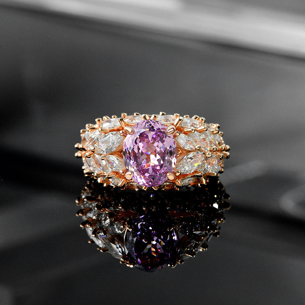 2 Carat Oval Lotus Cut High Carbon Diamond Ring – Pink or Blue Sparkling Elegance