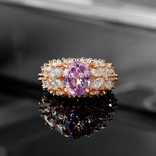 2 Carat Oval Lotus Cut High Carbon Diamond Ring – Pink or Blue Sparkling Elegance