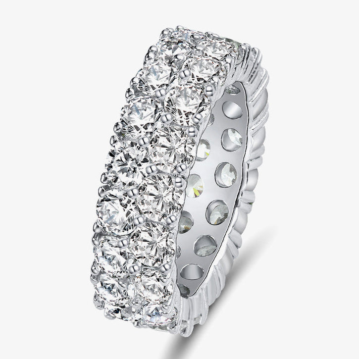 Silver ring with diamonds on a white background, featuring the Shipei Jewelry logo.