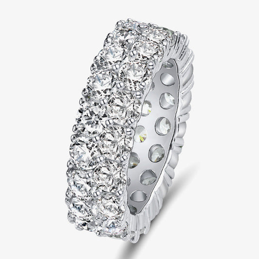 Silver ring with diamonds on a white background, featuring the Shipei Jewelry logo.