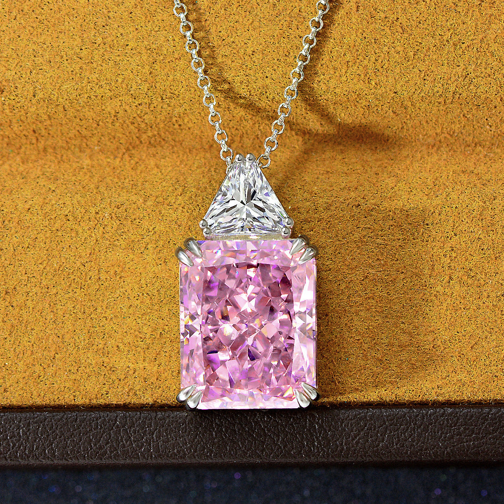 15Ct Rectangular 13x16mm Ice-Cut Pink/Yellow Pendant 925 Silver Necklace, 40+5cm