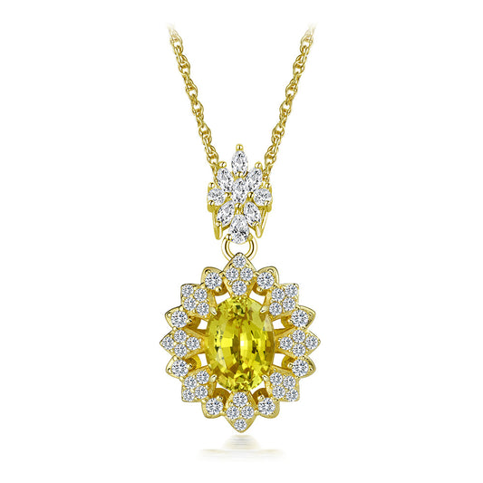 4Ct Oval 8x11mm Canary Lab-Grown Sapphire Pendant Necklace, 43+5cm