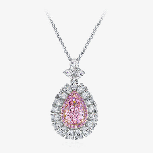 Pink diamond pendant with silver necklace on a white background, featuring SHIPEI JEWELRY logo.