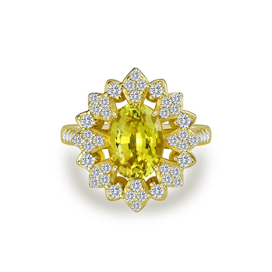 4 Carat Oval Canary Yellow Blue Gemstone Ring – Sterling Silver 8×11mm Unique 2025 Luxury Design