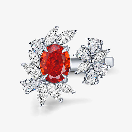 2 Carat Oval Padma Pink High Carbon Diamond Ring – 7×9mm Ice-Flower Cut Adjustable Sterling Silver Women’s Ring