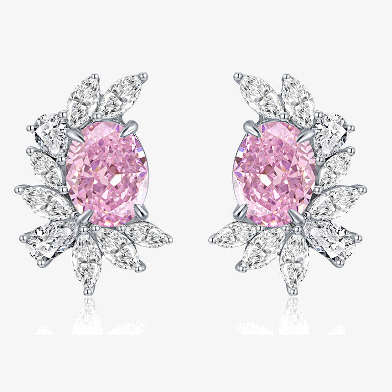 Shipei Jewelry earrings with pink gemstones on a white background