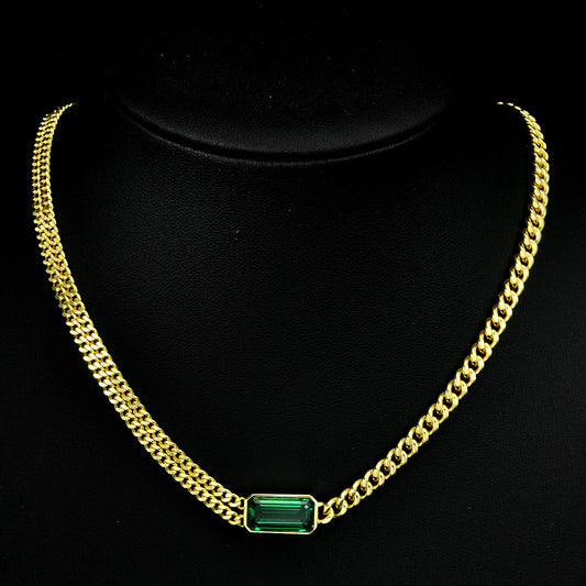2025 New 4Ct Rectangle 7x14mm Green High-Carbon Diamond Unisex Cuban Chain, 44.5cm