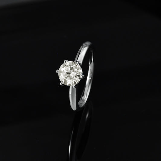 1 Carat White G Round Cut High Carbon Diamond Ring – 6.5mm Sterling Silver Elegant Women’s Design