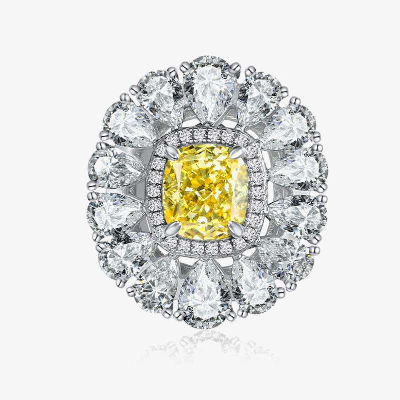 3 Carat 8×9mm Ice-Flower Cut Canary Yellow Cushion Ring – S925 Silver European Style Women’s Jewelry