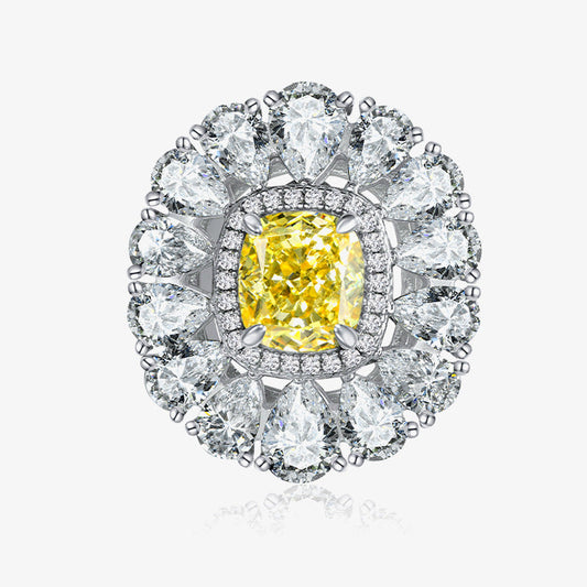 3 Carat 8×9mm Ice-Flower Cut Canary Yellow Cushion Ring – S925 Silver European Style Women’s Jewelry