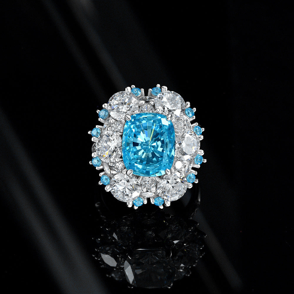 4 Carat 10×12mm Aqua Blue Oval High Carbon Diamond Ring – Sterling Silver Boutique Luxury Women’s Jewelry