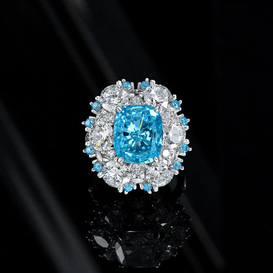 4 Carat 10×12mm Aqua Blue Oval High Carbon Diamond Ring – Sterling Silver Boutique Luxury Women’s Jewelry