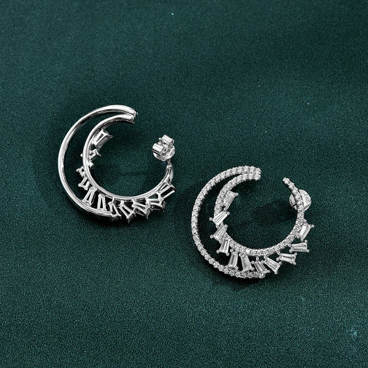 Sterling silver earrings S925 Crescent Moon & Star Baroque