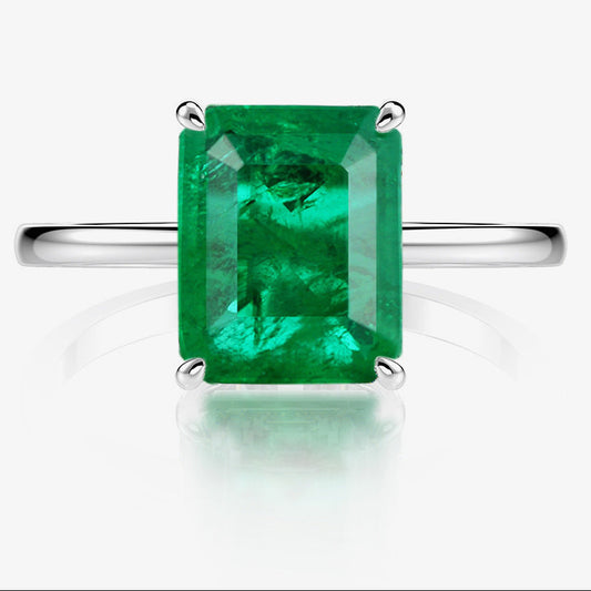 Emerald Green 4CT Radiant Simulated Diamond Ring in Sterling Silver – Ready to Ship