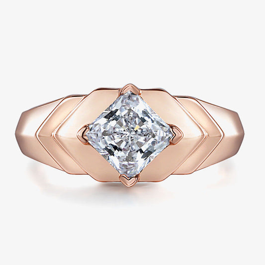 Rose gold ring with a diamond on a white background, featuring the Shipei Jewelry logo.