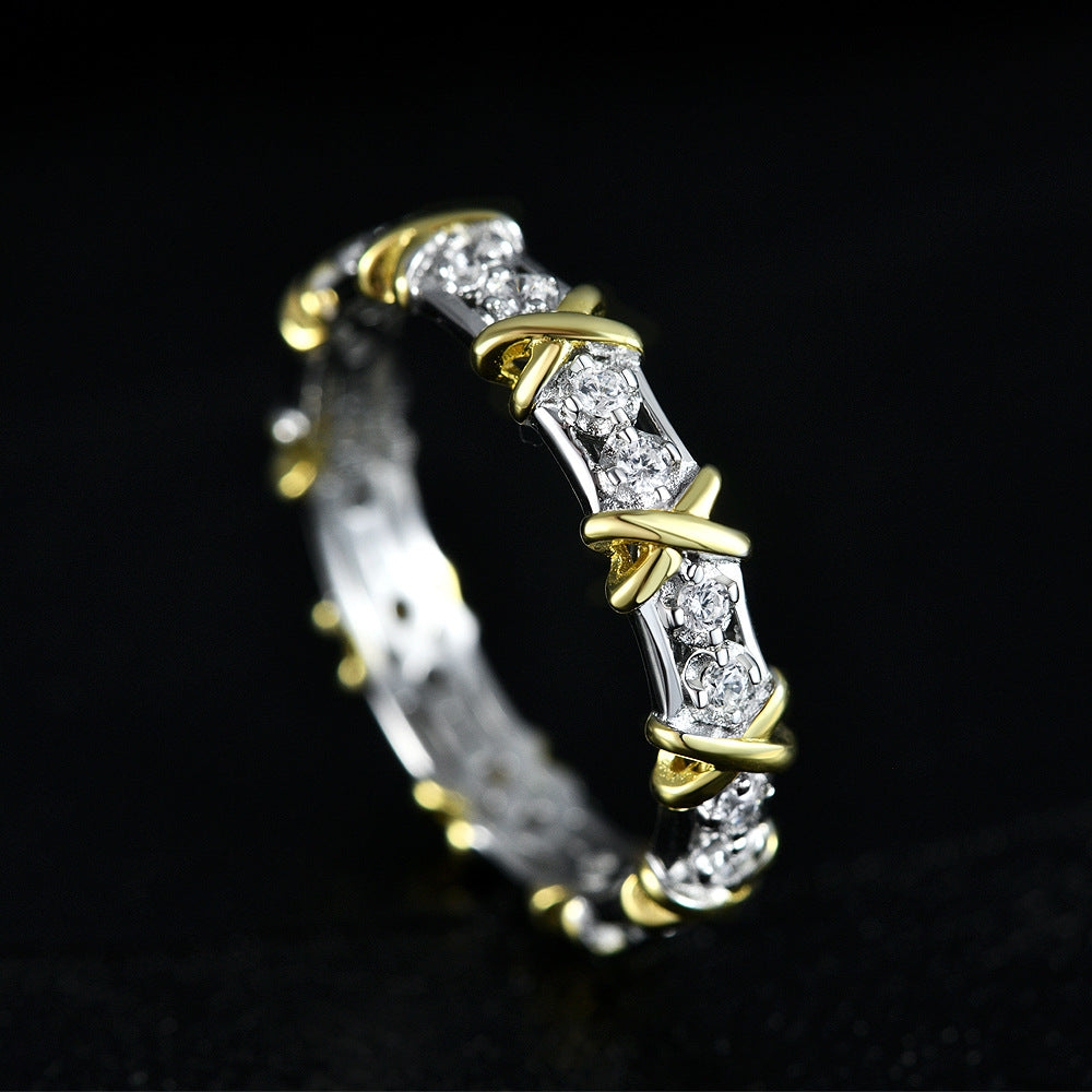 Minimalist Cross Design Full Diamond Ring – 1.6mm Round Pavé Band