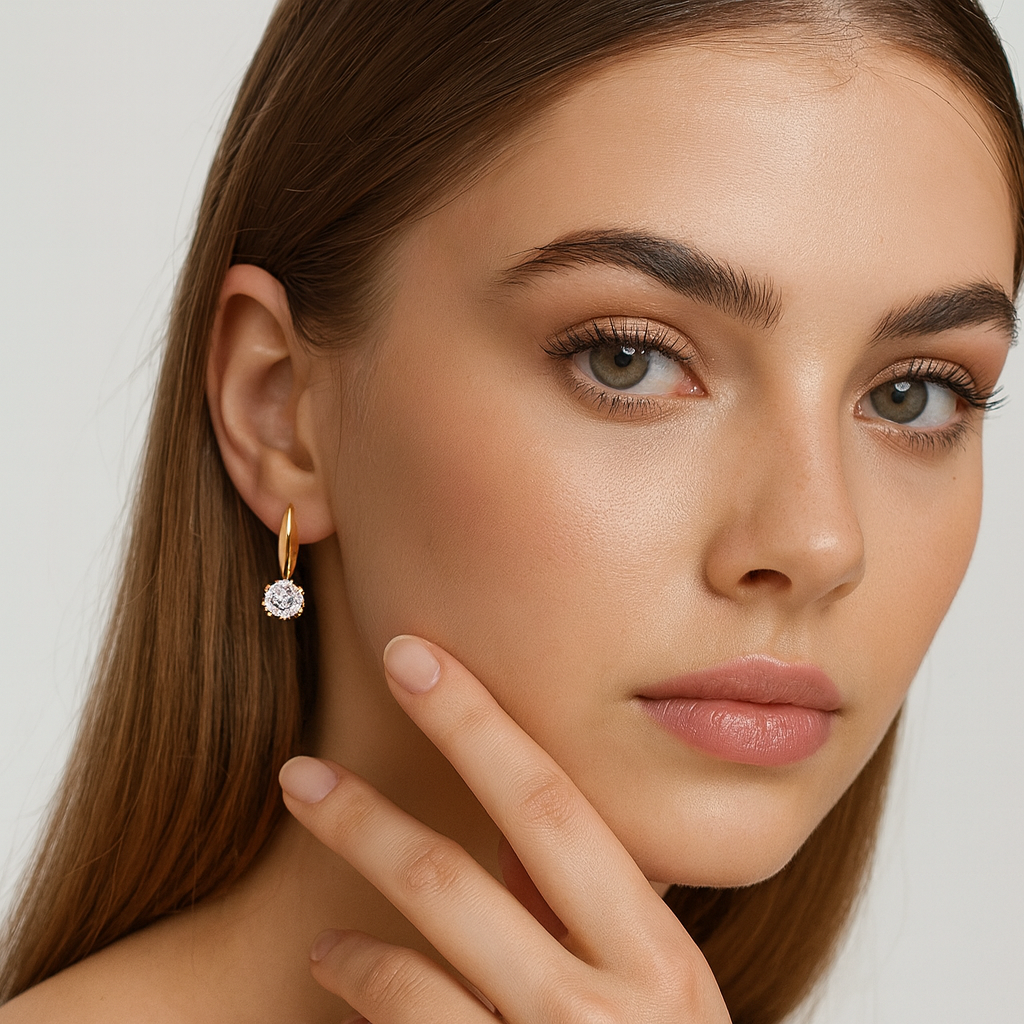 18k Gold plated earrings clip crystals rose gold zirconia