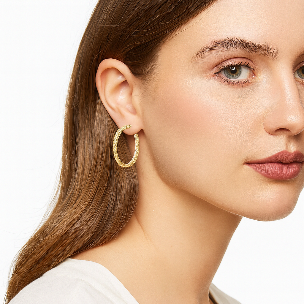 18k Gold plated earrings crystals hoop