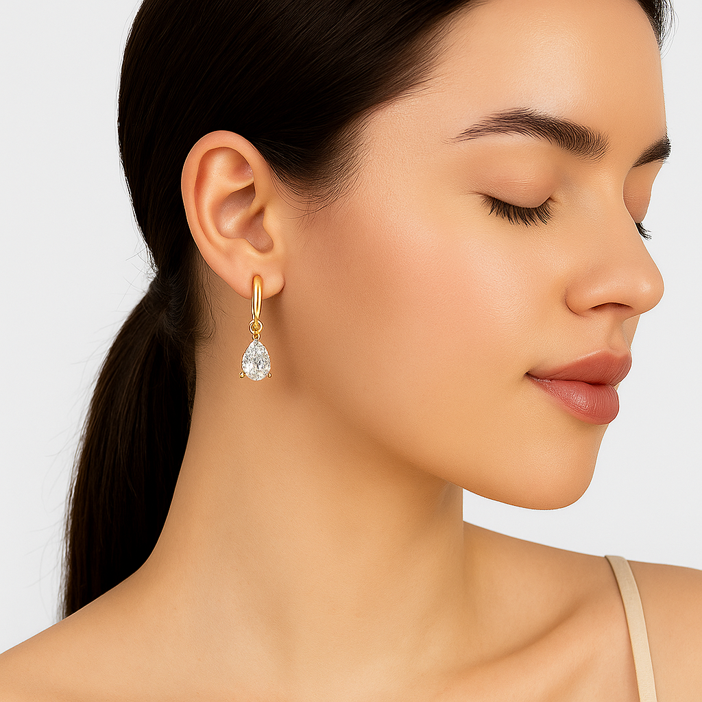 18k Gold plated earrings drop style waterdrop shape