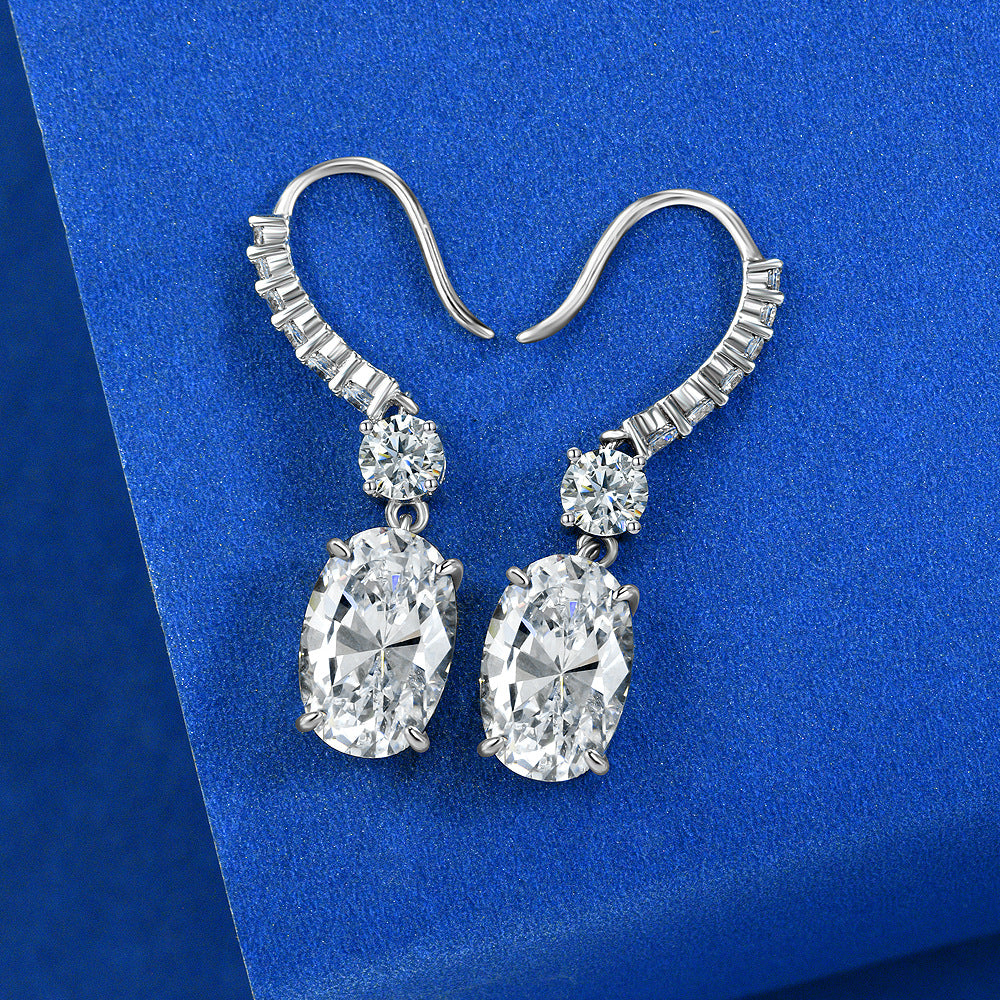 Sterling silver earrings S925 drop oval cut