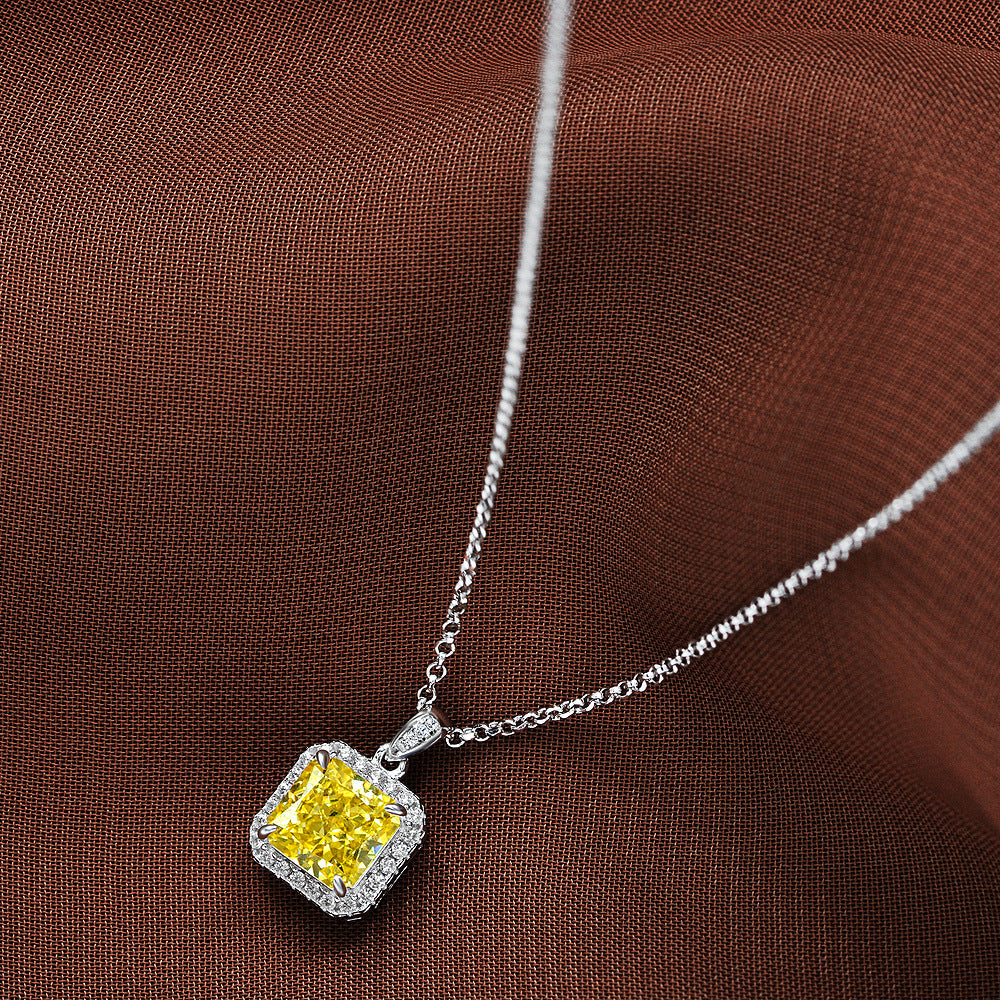 New 2Ct Square 7x7mm High-Carbon Diamond 925 Silver Pendant Necklace, 40+3cm