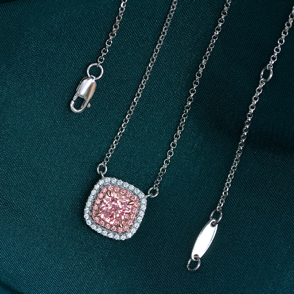 2Ct High-Carbon Diamond 925 Silver Cushion 6x6mm Ice-Cut Necklace, 40+5cm Chain