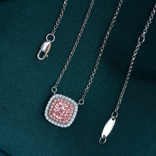 2Ct High-Carbon Diamond 925 Silver Cushion 6x6mm Ice-Cut Necklace, 40+5cm Chain